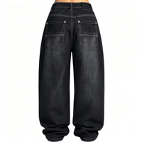 Jean large noir taille basse pour femme grande taille, non extensible, poids moyen, coupe droite, en denim long