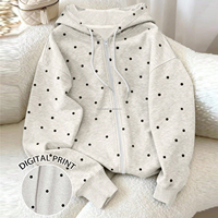 Sweat-shirt à capuche zippé surdimensionné personnalisé pour femme, motif pois, en polaire gris, imprimé graphique, veste décontractée OEM, grandes tailles