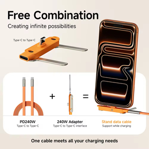 Câble de données pliable 2-en-1 noir/orange 240W à charge rapide avec support pour téléphone et tablette, Type-C vers Type-C - Product Image 6