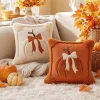 Housse de coussin en velours touffeté pour la décoration de Thanksgiving, broderie citrouille orange, housse de coussin décorative