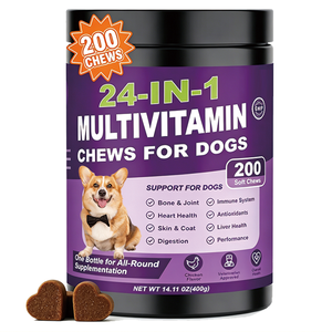 Masticables Blandos Multivitamínicos para Perros 24 en 1, Multifuncionales, 200 Unidades, Envase Mega, para Bienestar Total, Venta al por Mayor - Product Image 1