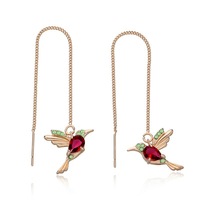 Boucles d'oreilles en fil plaqué or 14 carats avec animaux colorés et oiseaux, strass colibris pour femmes, idéales pour mariages et soirées