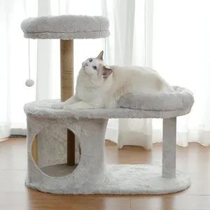 Custom Luxury Plush Wooden Cat Scratcher Tree With Entertainment Platform And Tower