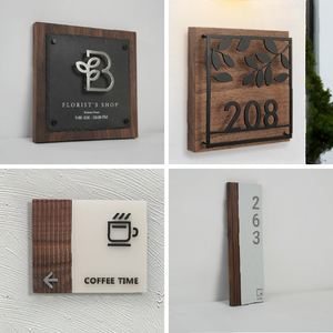 Modern <strong>Black</strong> Walnut Wood Acrylic 3D Letter <strong>House</strong> <strong>Number</strong> Sign Custom Hotel Villa Functional Area Signage - Product Image 3