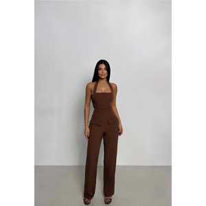 Conjunto de Traje de Pantalón Marrón para Mujer con Detalle de Bolsillo - Product Image 2