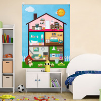 Tableau mural en feutre pour l'apprentissage des tout-petits - Thème Maison et Histoires - Design Zen Asiatique pour Baptême
