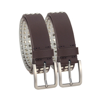Ceinture en cuir PU marron à clous style punk, pour la vente en gros et la distribution, idéale pour jeans, disponible en vrac