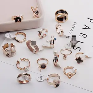 PUSHI jewelry rose gold finger rings for women popular man stainless steel rings supplier mixed bulk stone tail ring