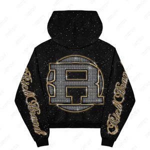 Sweat-shirt zippé vintage pour homme 100 % coton, coupe courte et carrée, style streetwear, imprimé, brodé, surdimensionné, effet vieilli, avec strass et délavé à l'acide - Product Image 3