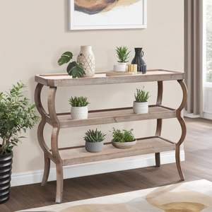 PARISLOFT-Mesa de consola de madera de 3 niveles, mesa de entrada con estantes curvada, mesa decorativa de madera para sala de estar, entrada, pasillo, 4 - Product Image 5