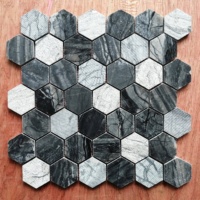 Carreau hexagonal de mosaïque de marbre naturel en bois noir pour la décoration murale de cuisine et de salle de bain