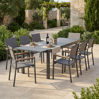 Table de salle à manger extensible moderne en aluminium durable, 8 places, plateau à lattes, extension coulissante pour jardin et parc