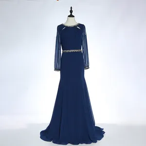 ODM 派对蓝色串珠雪纺女人优雅长礼服晚礼服