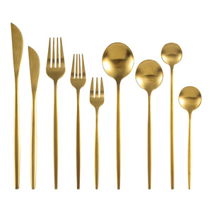 Ensemble de <span class=keywords><strong>couverts</strong></span> en acier inoxydable mat doré de qualité supérieure, ensemble de couteaux, fourchettes et cuillères de luxe pour les dîners, les mariages et la vaisselle de restaurant - Product Image 5