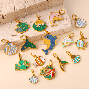 Ciondolo Personalizzato in Acciaio Inossidabile con Logo Smaltato, a Tema Oceano (Delfino, Conchiglia, Polpo) per Acquario, Zoo, Regalo, Fai da Te, Collana, Portachiavi, Borsa - Product Image 1