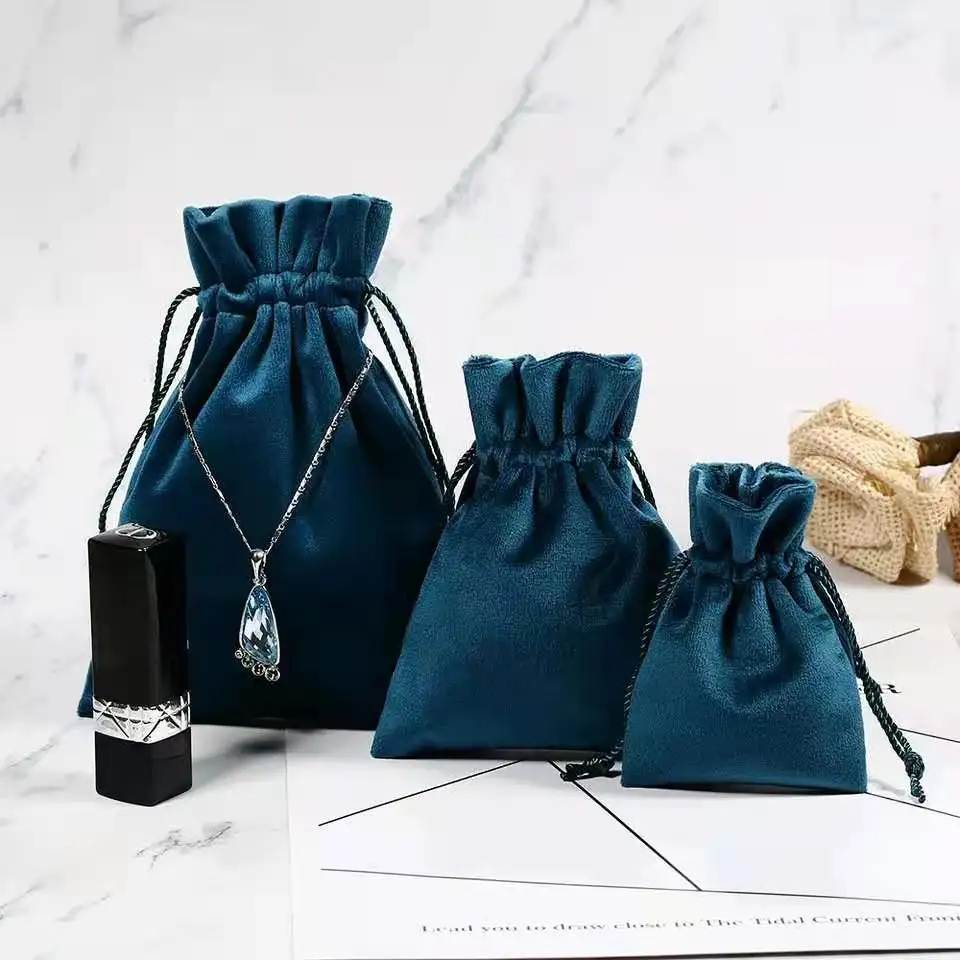 China suppliers customized logo luxury drawstring linen satin velvet jewelry bag with zipper for cosmetic