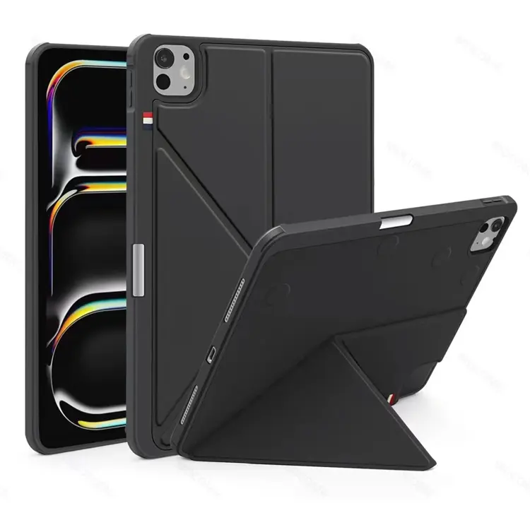 New Factory Luxury Eco-friendly PU Leather Shockproof Invisible Stand With Pen Slot Protective Cover For Ipad Pro 13 Inch 2024