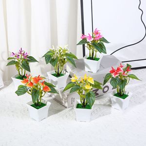Tanaman pot buatan realistis Anthurium, tanaman dekorasi Desktop dan ruang tamu, tanaman pot tahan lama ringan