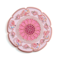 Motif de fleurs personnalisé de couleur rose Logo en relief de style chinois CMJN Impression UV Miroir de poche simple face