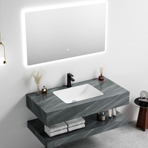 Mueble de Baño de Hormigón Gris CR de 100 cm con Espejo LED y Lavabo - Product Image 2