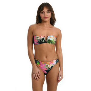 Ensemble de bikini bandeau floral pour femmes, 2 pièces, extensible, en spandex et polyester, bas de maillot de bain hipster, motif imprimé - Product Image 1