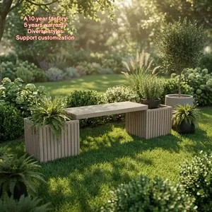Panca da Esterno Curva <span class=keywords><strong>in</strong></span> Ferro Verniciato Bianco e Doghe di <span class=keywords><strong>Legno</strong></span> con Design Southwestern per Giardino, Cortile e Aree Relax - Product Image 1