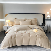 Ensemble de draps de luxe 100% coton à fibres longues brossées, 4 pièces, ultra doux, sans décoloration, sans peluches