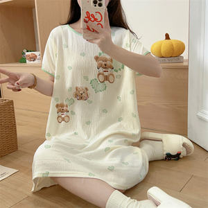 เดรสฤดูร้อนแบบลำลองของผู้หญิงชุดเดรสลำลองแบบหลวมใส่สบายคอเสื้อแขนสั้นแต่งระบายเอวแบบธรรมชาติ - Product Image 2