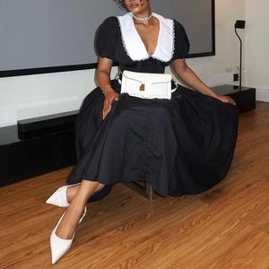 Nuevo Diseño de Vestido Midi Elegante de Verano para Mujer, con Mangas Abullonadas y Botones, Estilo Girdle - Product Image 3