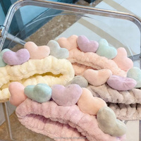 Bandeaux élastiques pour femmes, personnalisables, colorés, en forme de cœur, en polaire corail douce et moelleuse, réutilisables, antidérapants, style doux, pour spa, yoga et lavage du visage