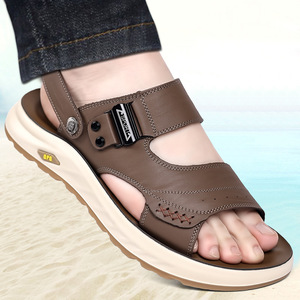Men's Lightweight Cushioning Sports Casual Open Summer Outdoor Walking Beach Genuine Leather Upper Steel <b>Toe</b> Arch Sandals - Product Image 1