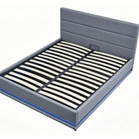 Lit Queen Size Moderne Minimaliste en Tissu Gris avec Rangement à Tiges de Pression, Sac de Rangement Souple et Éclairage Ambiant LED Intégré
