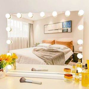 Espejo de Maquillaje de Escritorio Iluminado <span class=keywords><strong>con</strong></span> 15 Bombillas LED, Espejo de Vanidad Inteligente Cuadrado <span class=keywords><strong>con</strong></span> Aumento de 10x/1x de un Solo Lado - Product Image 1