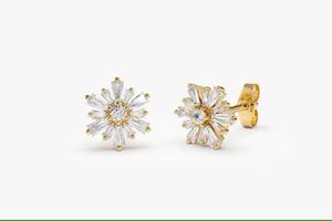 Boucles d'oreilles clous en diamant rond brillant de créateur, plaquées or, bijoux fins classiques, cadeau pour femmes et jeunes filles, mariage et soirée - Product Image 2