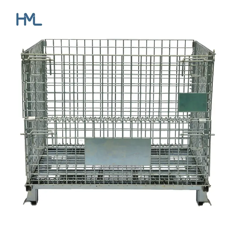 Galvanized stackable collapsible storage wire metal folding container