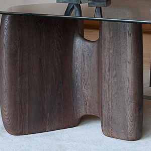 Tavolo da Pranzo di Alta Gamma Unico e Moderno <span class=keywords><strong>in</strong></span> <span class=keywords><strong>Legno</strong></span> Massello Fatto a Mano 6 Posti Rettangolare con Piano <span class=keywords><strong>in</strong></span> Vetro Temperato Arredamento per Soggiorno - Product Image 4