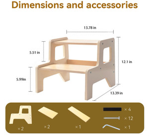 <span class=keywords><strong>Tabouret</strong></span> d'aide à la toilette pour tout-petits en bois à 2 marches, de haute qualité, durable, multifonctionnel et écologique, pour lavabo de salle de bain - Product Image 4
