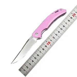 OEM pisau penyelamatan bertahan hidup luar ruangan pisau saku lipat pegangan g10 merah muda favorit wanita dengan klip