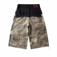Shorts en jean pour homme surdimensionnés et respirants, à jambes larges, bicolores, camouflage, avec surpiqûres contrastées, pour l'été, couleur foncée, fabricant OEM