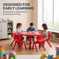 Table ronde pour enfants 90x90x50cm et ensemble de 6 chaises, mobilier préscolaire et maternelle en plastique PP coloré pour l'apprentissage précoce en classe