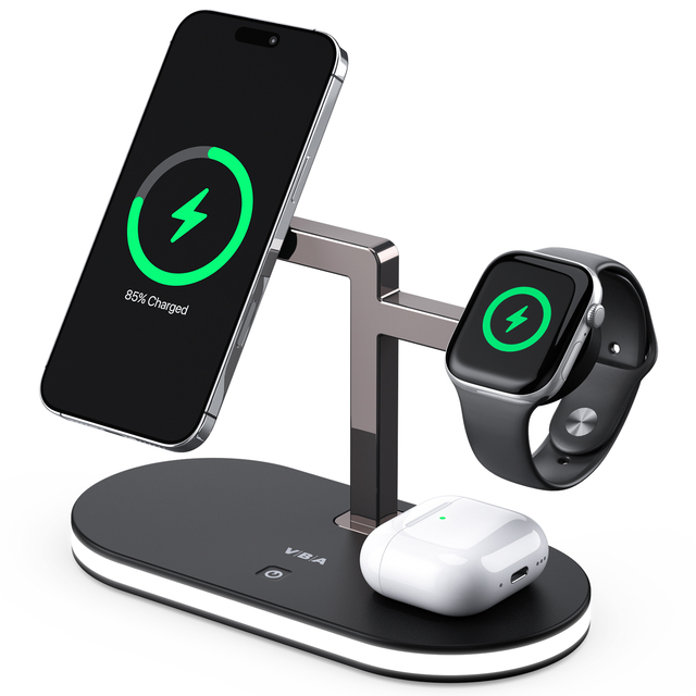Magnetic Wireless Charger Stand 25W 15W Fast 5 in 1 Magnetic Charging Station With LED for iPhone 17/16/15/14/13/12 Series