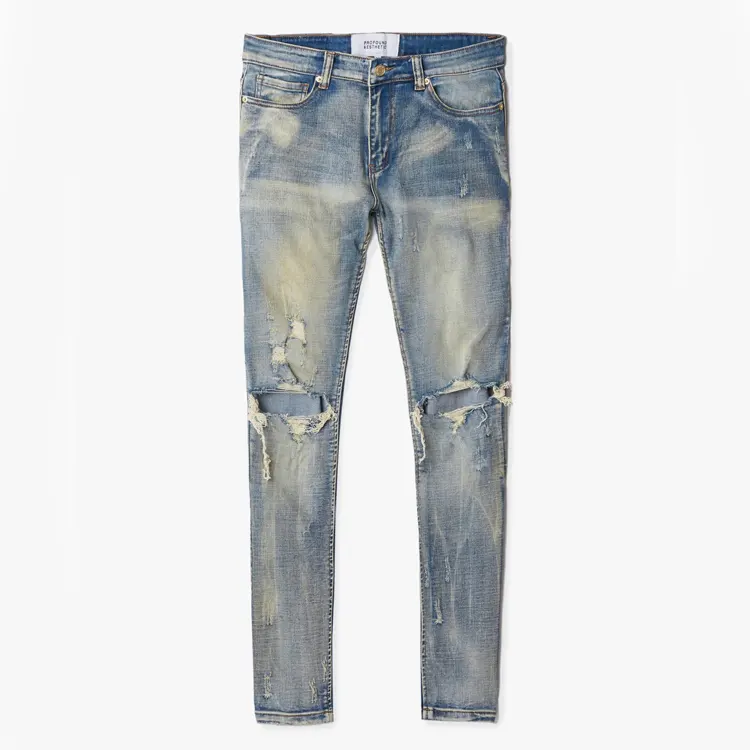 DiZNEW dongguan custom destroyed denim Jeans ripped skinny jeans men