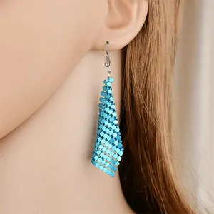 Anting-anting besar gaya baru anting-anting kait telinga berwarna-warni payet Area besar multiwarna