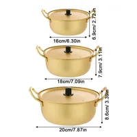Marmite à ramen coréen instantanée en aluminium doré, ustensile de cuisson rapide avec couvercle et poignées, fait en alliage d'aluminium pour la cuisine et les soupes.