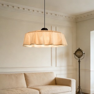 French Vintage Style Fabric Chandelier 50cm Diameter Round Pendant <b>Light</b> For Living Room And <b>Dining</b> Room - Product Image 1