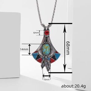 Collana con Ciondolo a Piuma in Stile Boho Vintage per Donne, Collana con Charm in Pietra Blu Verde, Gioielli alla Moda per Uso Quotidiano, Regalo - Product Image 5