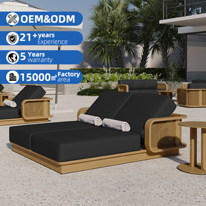 Chaise longue en teck résistante aux UV avec parasol, pour piscine, mobilier d'extérieur, plage, jardin, parc, hôtel, transat inclinable - Product Image 1