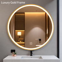 Cermin LED Pintar Salon Hotel dengan Sensor Gerak Komersial, Terpasang di Dinding, Anti-Kabut, Pengatur Cahaya Sentuh, Tampilan Waktu, Modern, IP44, ETL