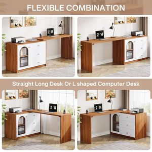 SENYU Modern L Shaped Wood <b>Desk</b> With <b>Drawer</b> Cabinet For Home Office Workspace Storage - Product Image 4