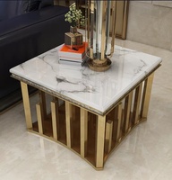 Table d'appoint moderne de luxe au design italien en acier inoxydable brillant avec plateau en marbre pour salon ou hôtel meubles de maison